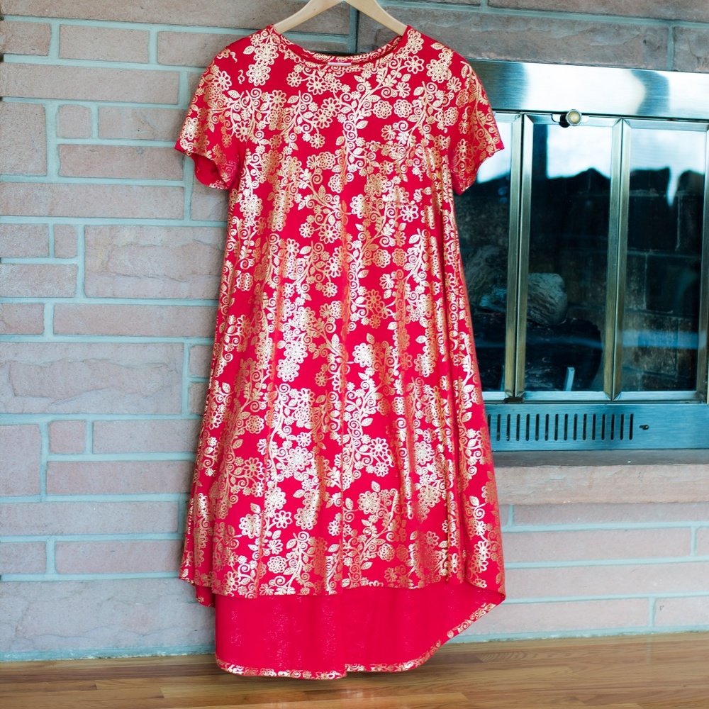 LulaRoe Red & Gold Foil Carly